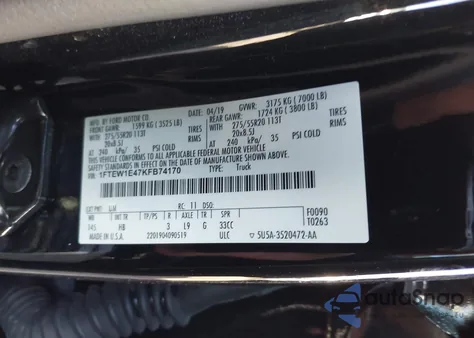 2019 Ford F-150 Lariat from USA, damaged, VIN 1FTEW1E47KFB74170